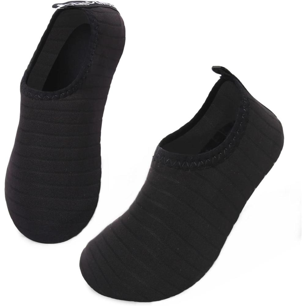 Scurtain Kids Toddler Water Shoes Barefoot Quick-Dry Aqua Socks for Boys Girls Baby with Non-Slip Rubber Sole(Black/Stripe)