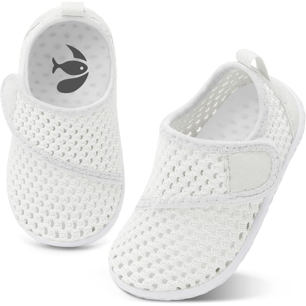 shopUAL Toddler Water Shoes Girls Boys Barefoot Aqua Socks Kids Cute Quick Dry Non-Slip Swim Shoes for Beach Pool Surf(Solid White)
