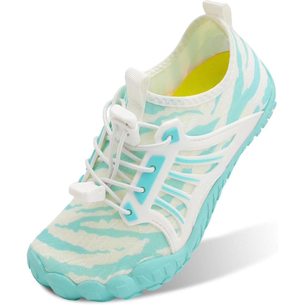 Scurtain Water Shoes for Kids Boys Girls Quick Dry Aqua Shoes Barefoot Beach Sports Swim Pool for Little Big Kid with Drainage(White/Blue)