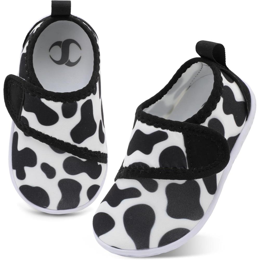 shopUAL Toddler Water Shoes Girls Boys Barefoot Aqua Socks Kids Cute Quick Dry Non-Slip Swim Shoes for Beach Pool Surf(Cow)