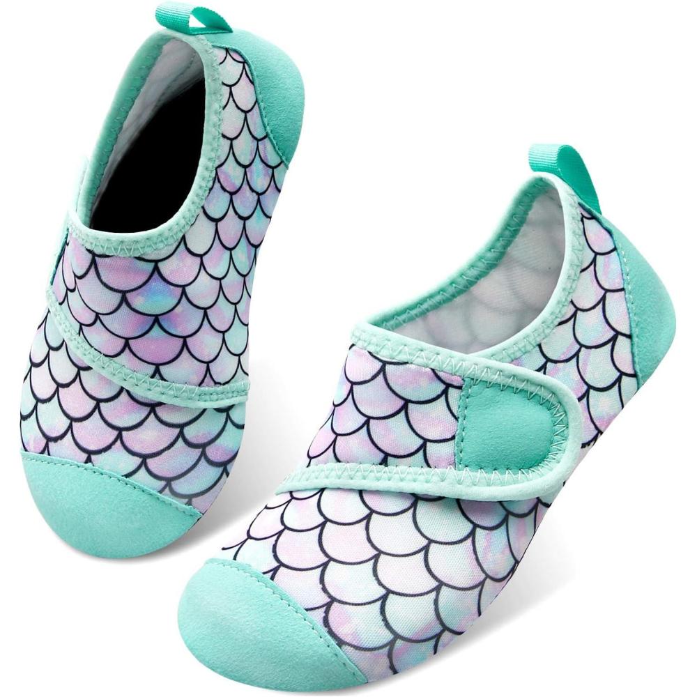 Scurtain Kids Toddler Water Shoes Barefoot Quick-Dry Aqua Socks for Boys Girls Baby with Non-Slip Rubber Sole(Green/Scale)