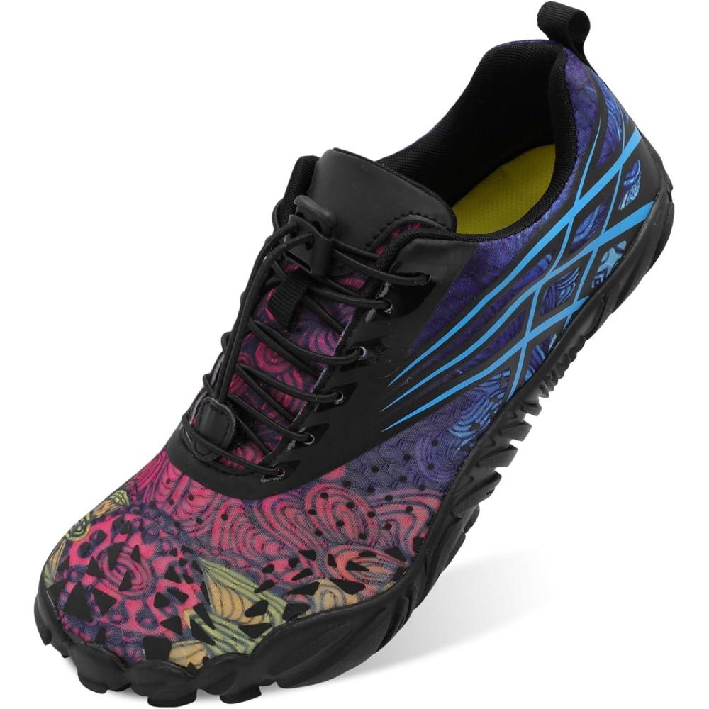 Scurtain Unisex Mens Womens Athletic Hiking Water Shoes Quick Dry Barefoot Aqua Shoes Swim Shoes Beach Shoes with Drainage(Rosy/Splice)