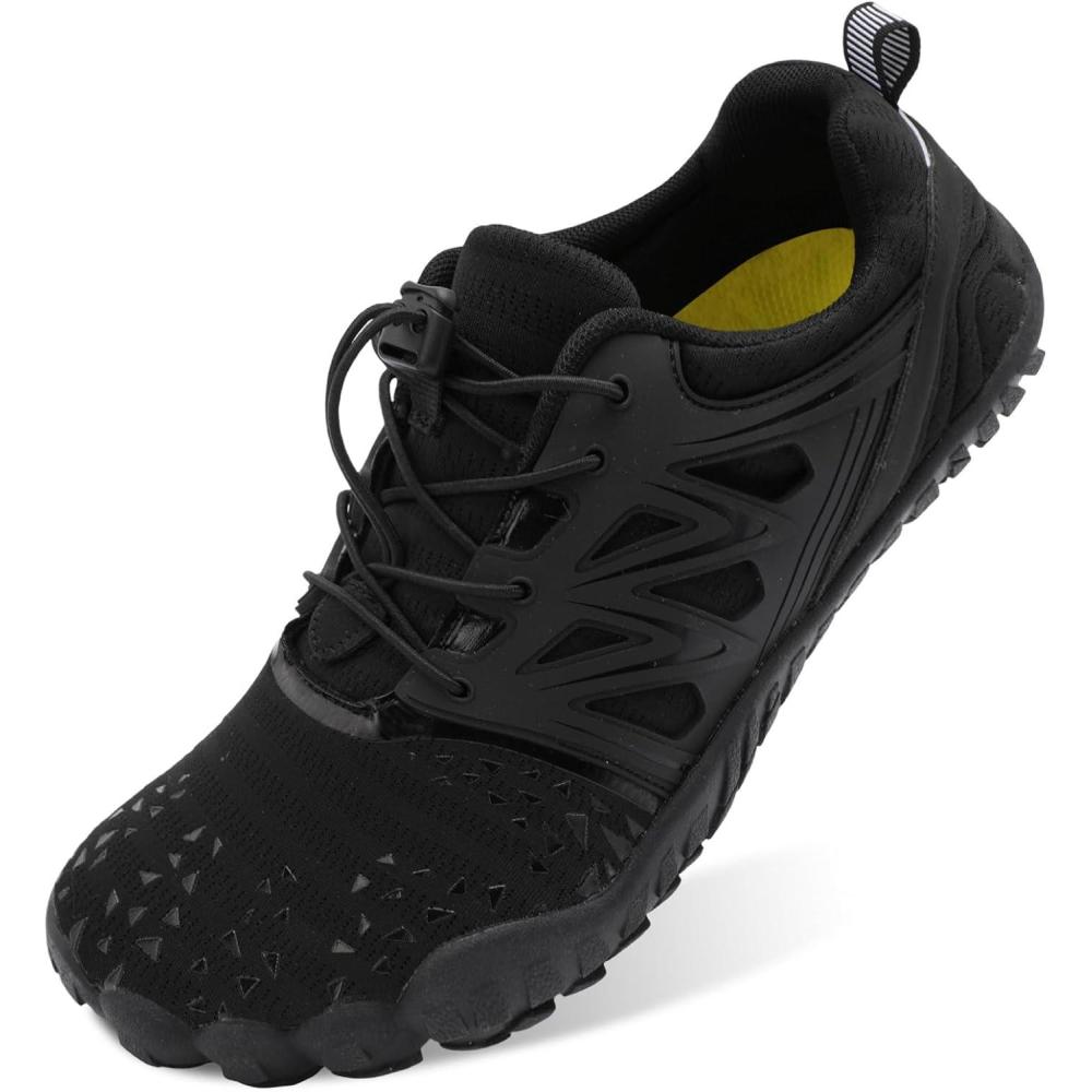 Scurtain Unisex Mens Womens Athletic Hiking Water Shoes Quick Dry Barefoot Aqua Shoes Swim Shoes Beach Shoes with Drainage(01 Black)