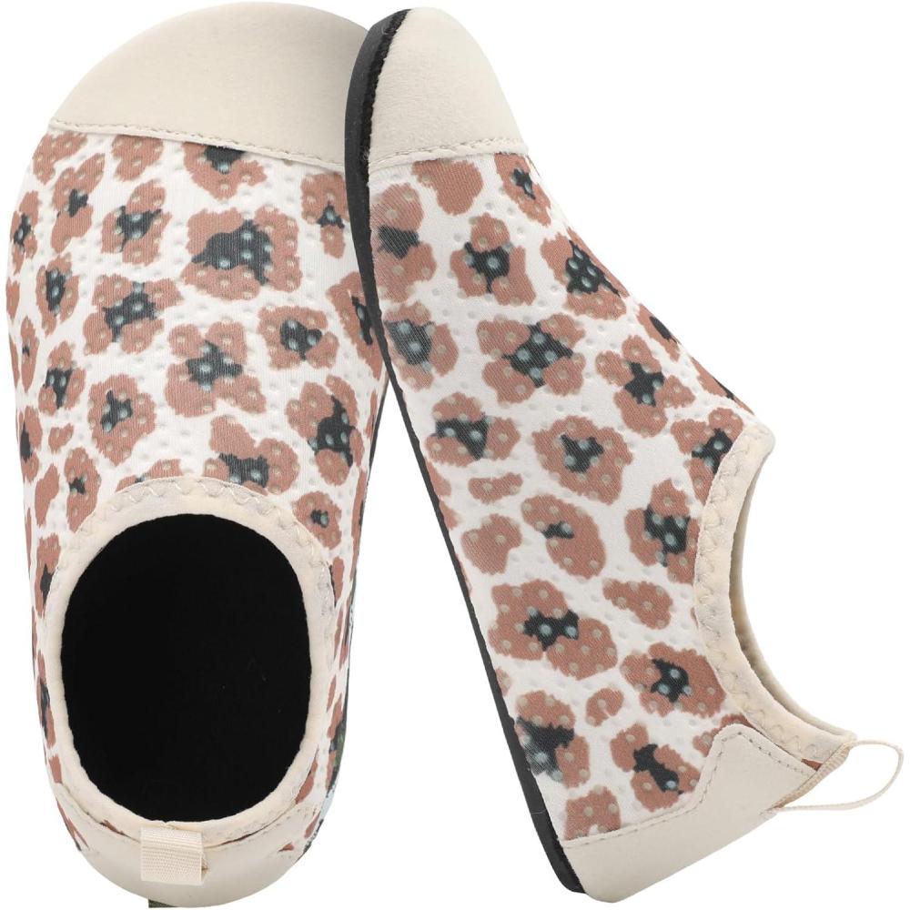 Scurtain Kids Toddler Water Shoes Barefoot Quick-Dry Aqua Socks for Boys Girls Baby with Non-Slip Rubber Sole(Leopard/Beige)