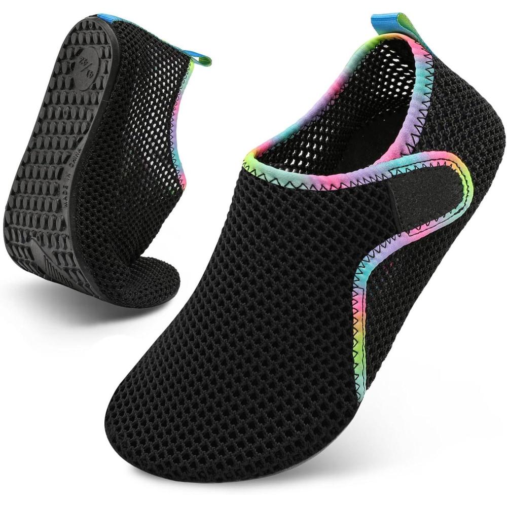 Scurtain Barefoot Water Shoes for Women Men Beach Swim Aqua Socks Summer Quick-Dry Sandals Slippers(Mesh Blackcolorful)