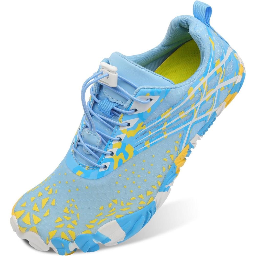 Scurtain Unisex Mens Womens Athletic Hiking Water Shoes Quick Dry Barefoot Aqua Shoes Swim Shoes Beach Shoes with Drainage(Blue/Hybrid)
