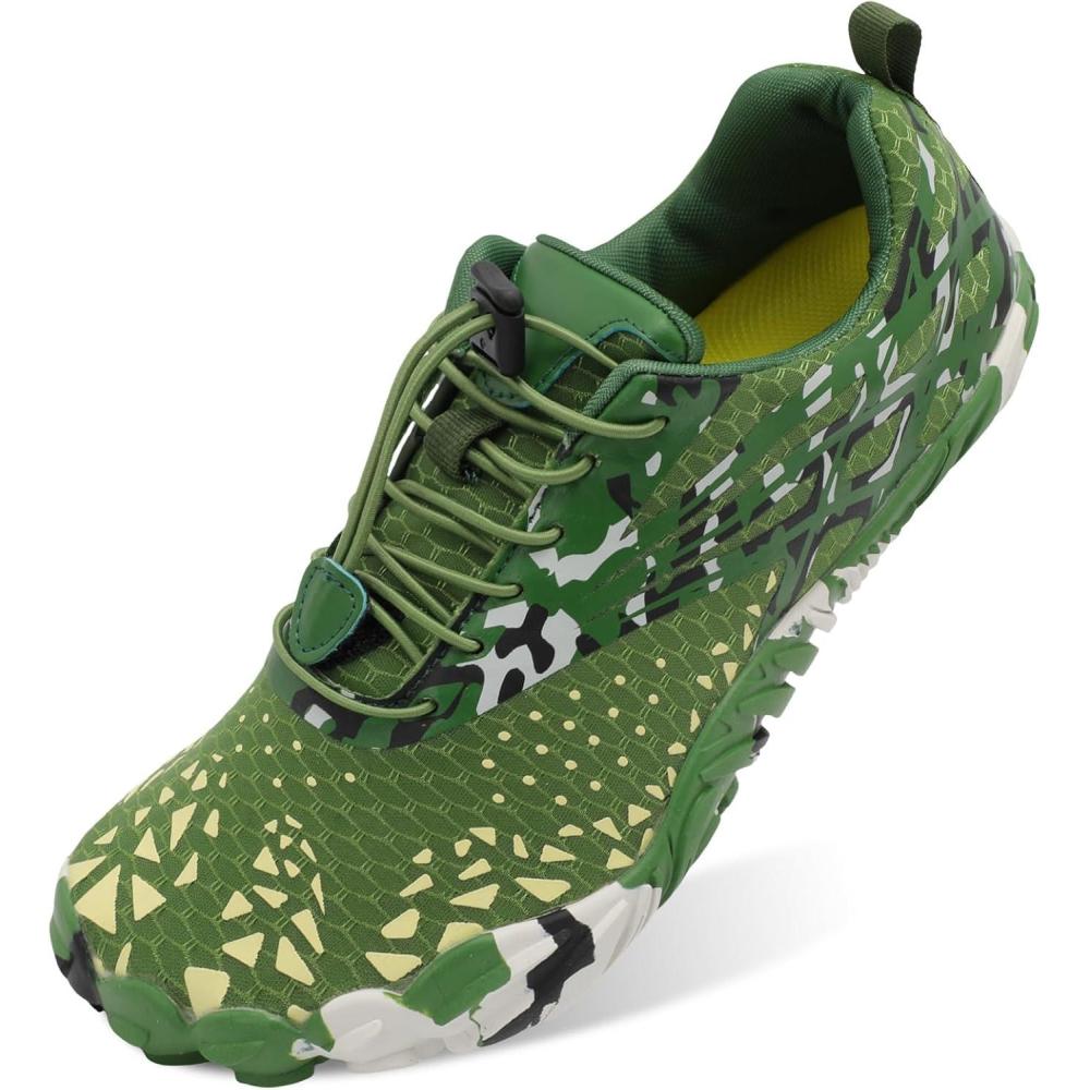 Scurtain Unisex Mens Womens Athletic Hiking Water Shoes Quick Dry Barefoot Aqua Shoes Swim Shoes Beach Shoes with Drainage(Green/Splice)