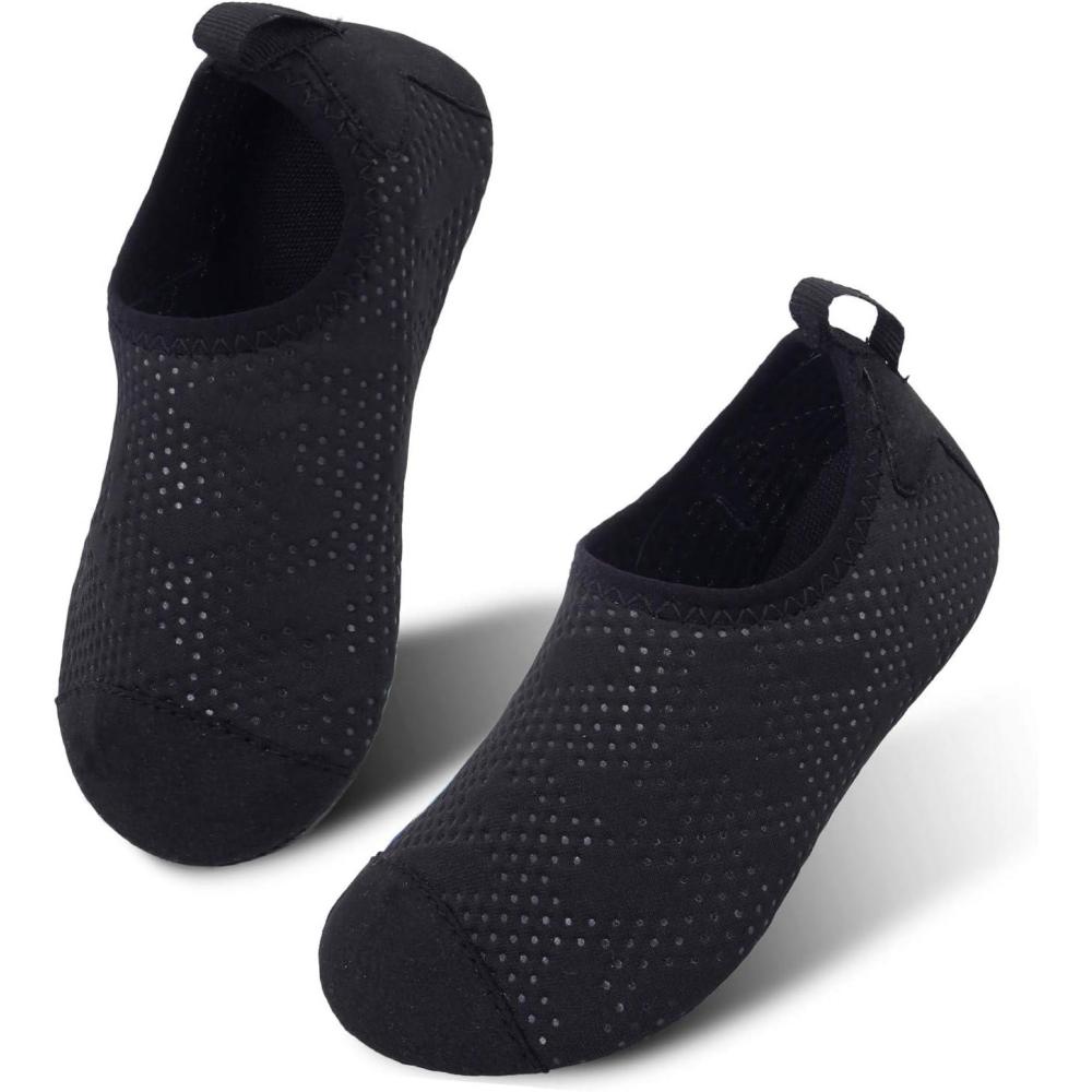 Scurtain Kids Toddler Water Shoes Barefoot Quick-Dry Aqua Socks for Boys Girls Baby with Non-Slip Rubber Sole(Black)