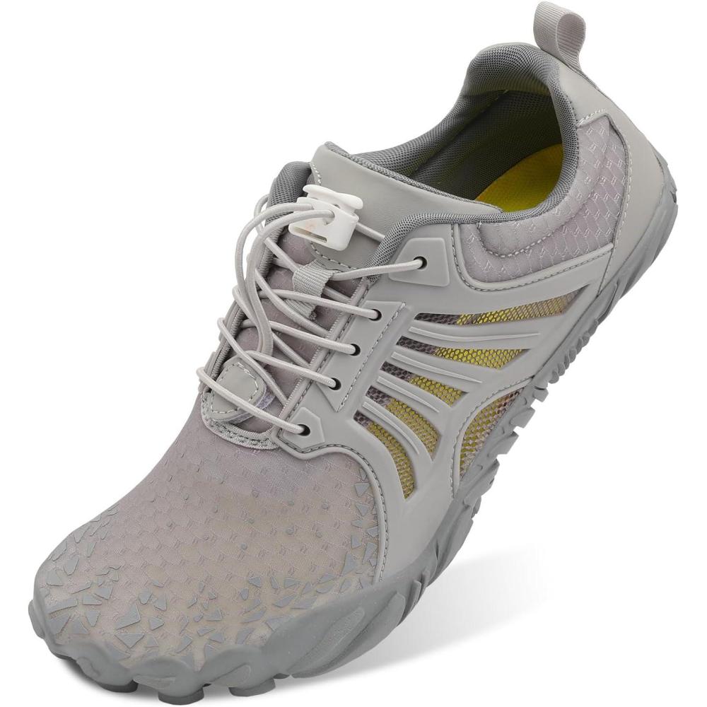 Scurtain Unisex Mens Womens Athletic Hiking Water Shoes Quick Dry Barefoot Aqua Shoes Swim Shoes Beach Shoes with Drainage(Light Grey)