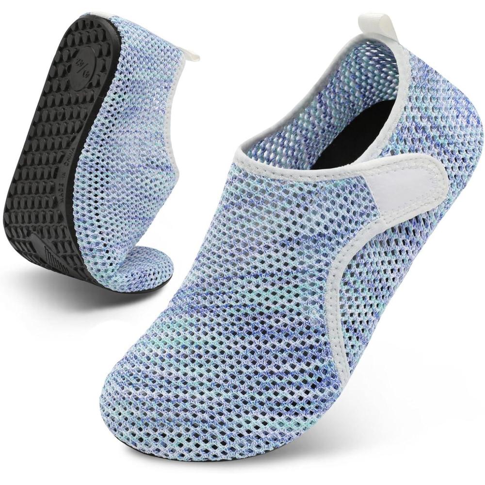 Scurtain Barefoot Water Shoes for Women Men Beach Swim Aqua Socks Summer Quick-Dry Sandals Slippers(Mesh Mixwhite)