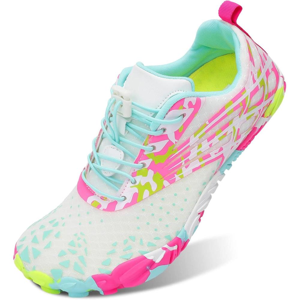 Scurtain Unisex Mens Womens Athletic Hiking Water Shoes Quick Dry Barefoot Aqua Shoes Swim Shoes Beach Shoes with Drainage(Pink/Fusion)