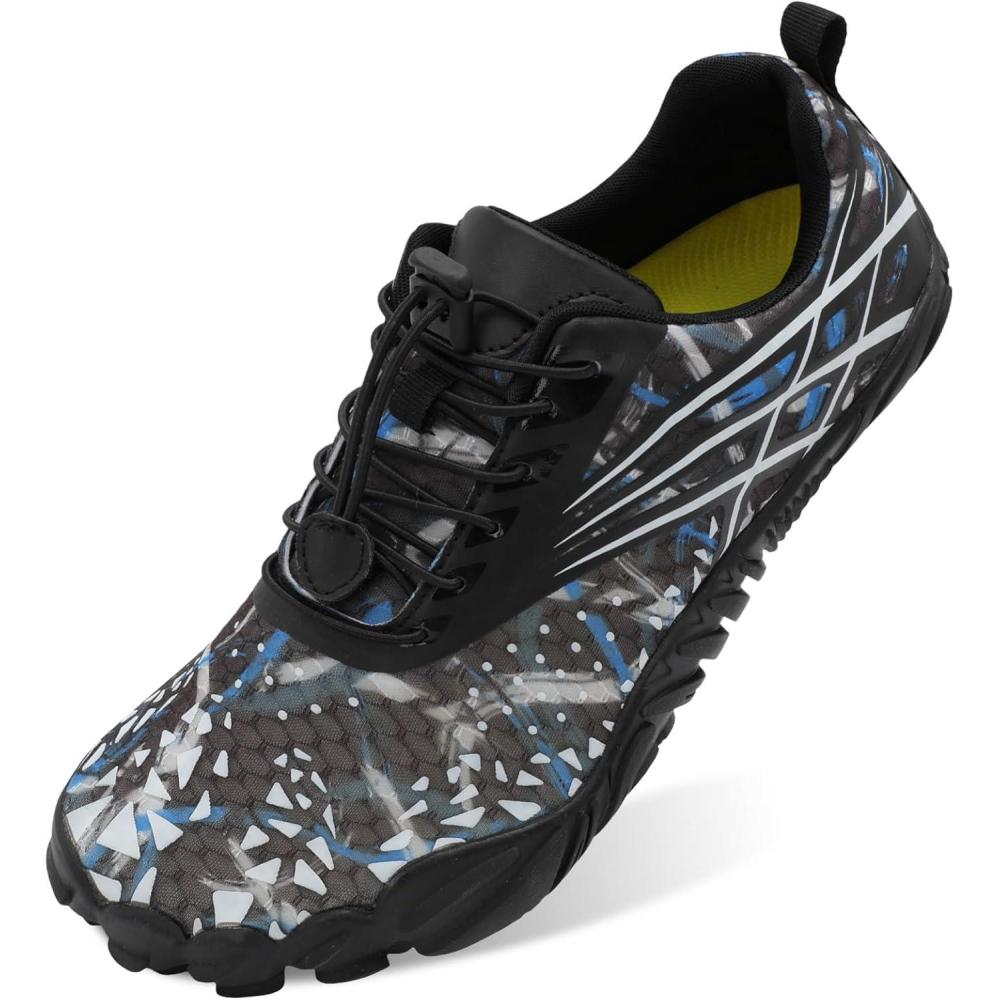 Scurtain Unisex Mens Womens Athletic Hiking Water Shoes Quick Dry Barefoot Aqua Shoes Swim Shoes Beach Shoes with Drainage(Grey/Splice)