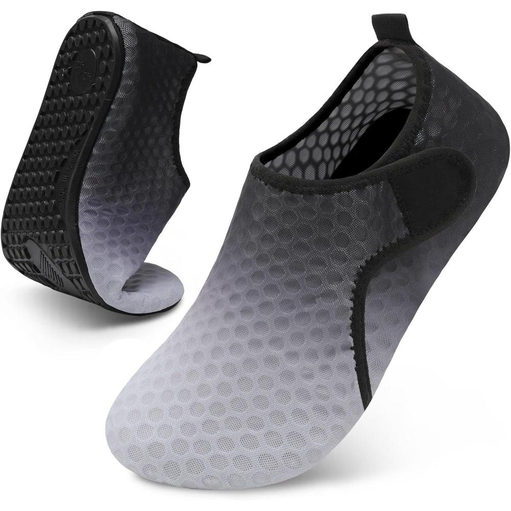 Scurtain Barefoot Water Shoes for Women Men Beach Swim Aqua Socks Summer Quick-Dry Sandals Slippers(Greyblack)