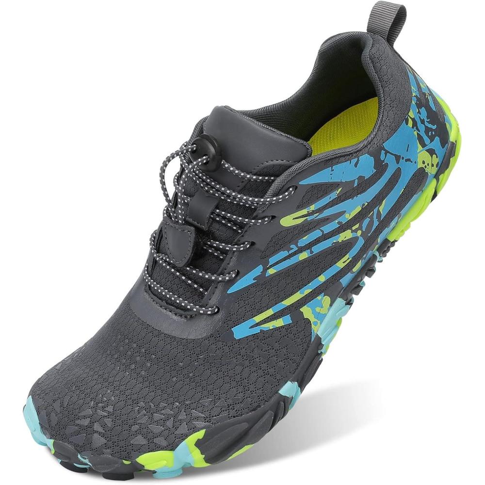 Scurtain Unisex Mens Womens Athletic Hiking Water Shoes Quick Dry Barefoot Aqua Shoes Swim Shoes Beach Shoes with Drainage(Blue/Fire)