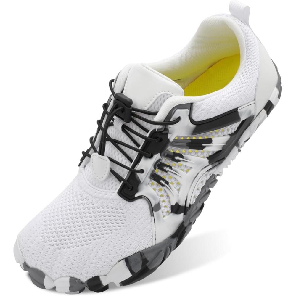 Scurtain Unisex Mens Womens Athletic Hiking Water Shoes Quick Dry Barefoot Aqua Shoes Swim Shoes Beach Shoes with Drainage(White/Splice)