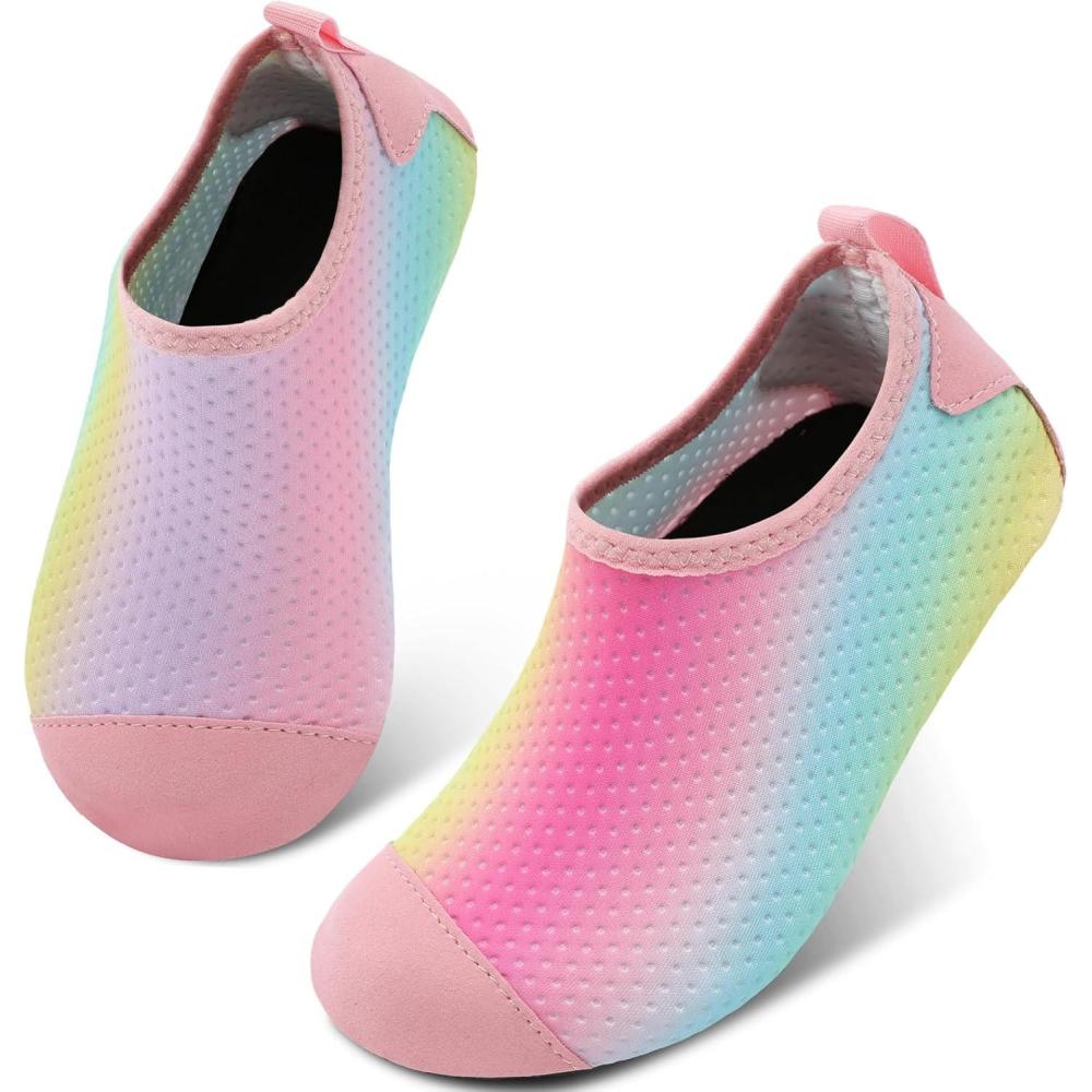 Scurtain Kids Toddler Water Shoes Barefoot Quick-Dry Aqua Socks for Boys Girls Baby with Non-Slip Rubber Sole(Colorful/Vela)
