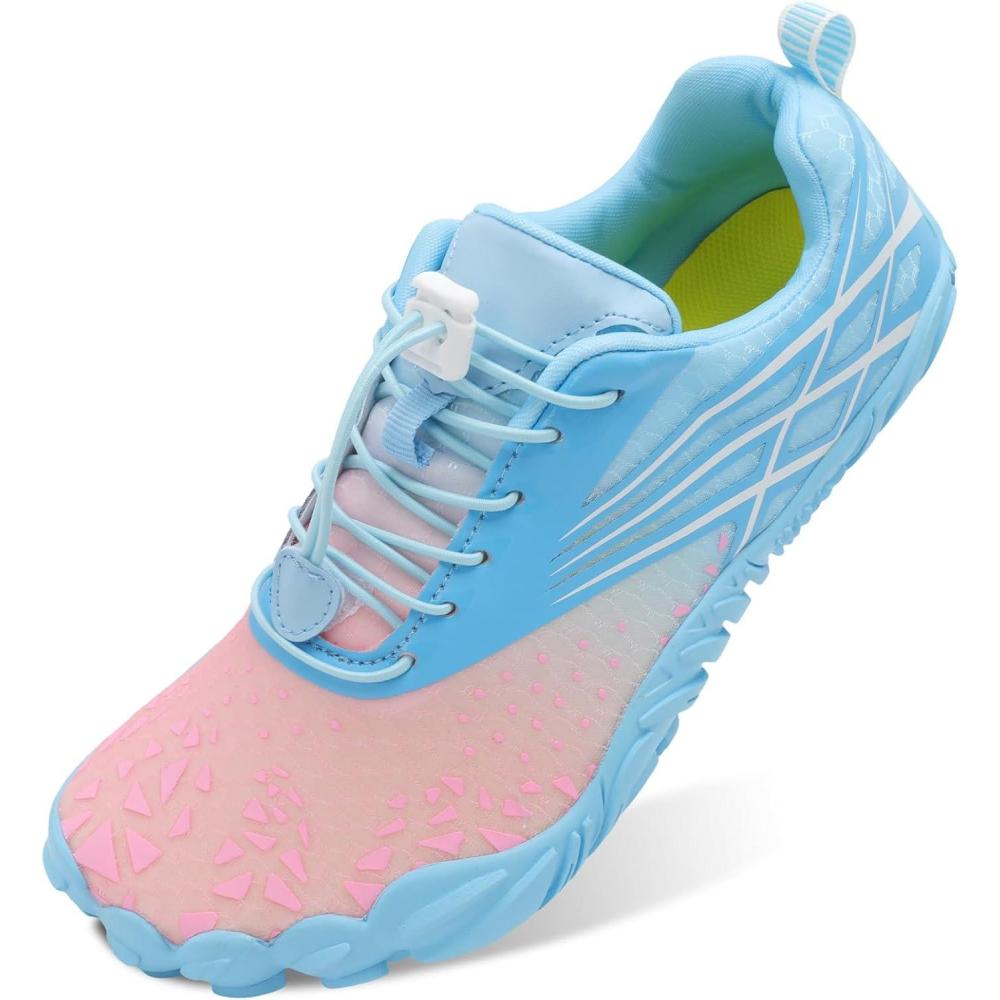 Scurtain Unisex Mens Womens Athletic Hiking Water Shoes Quick Dry Barefoot Aqua Shoes Swim Shoes Beach Shoes with Drainage(Blue/Pink)