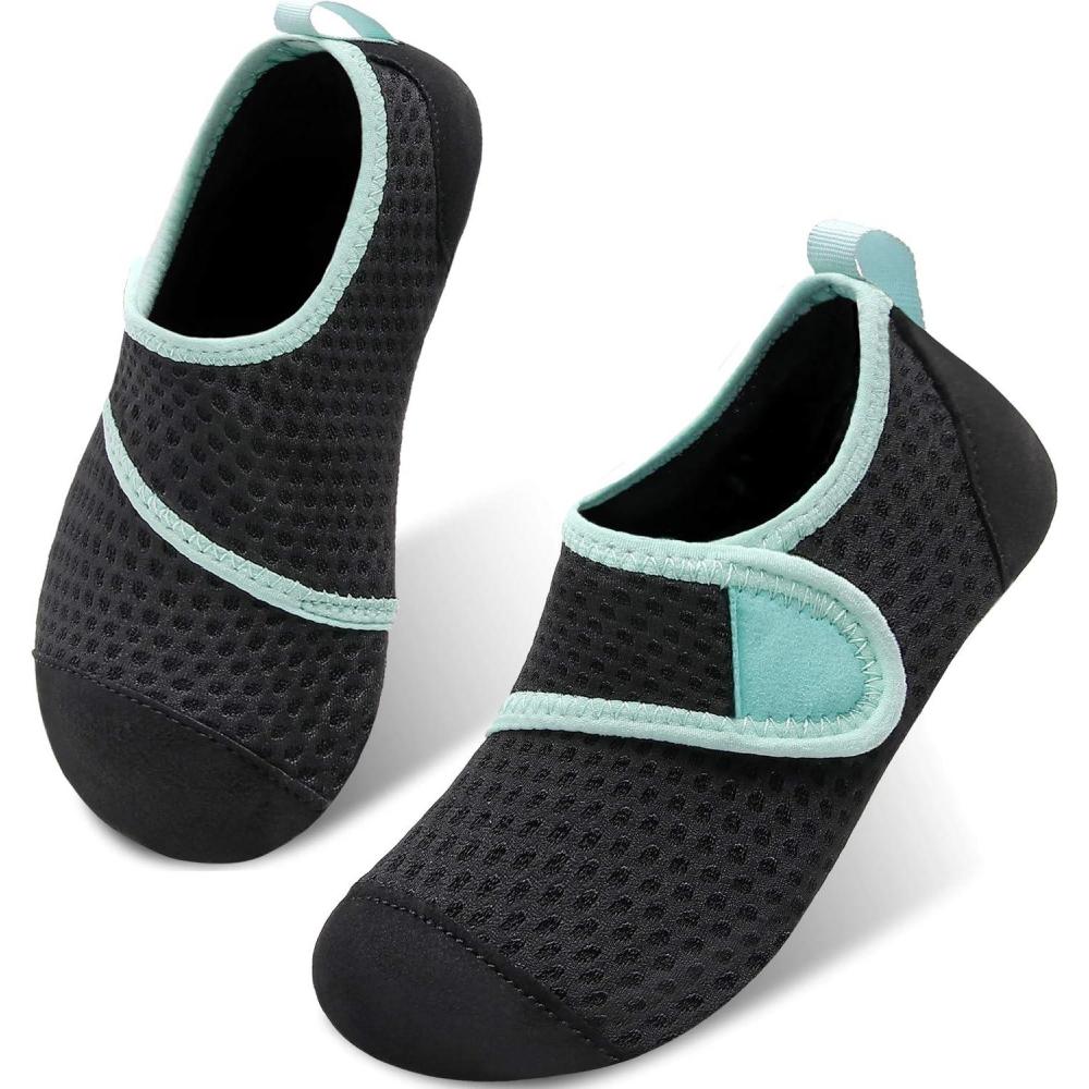 Scurtain Kids Toddler Water Shoes Barefoot Quick-Dry Aqua Socks for Boys Girls Baby with Non-Slip Rubber Sole(Black/Light Blue)
