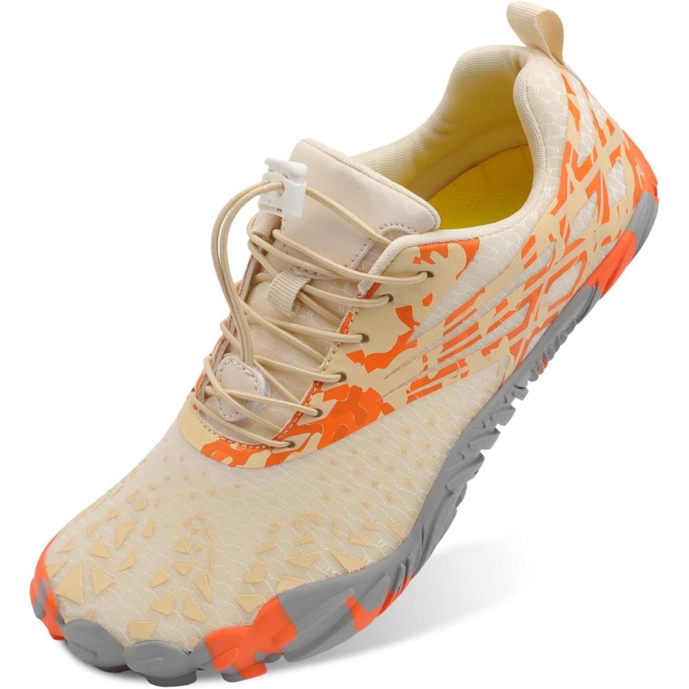 Scurtain Unisex Mens Womens Athletic Hiking Water Shoes Quick Dry Barefoot Aqua Shoes Swim Shoes Beach Shoes with Drainage(Beige/Fusion)