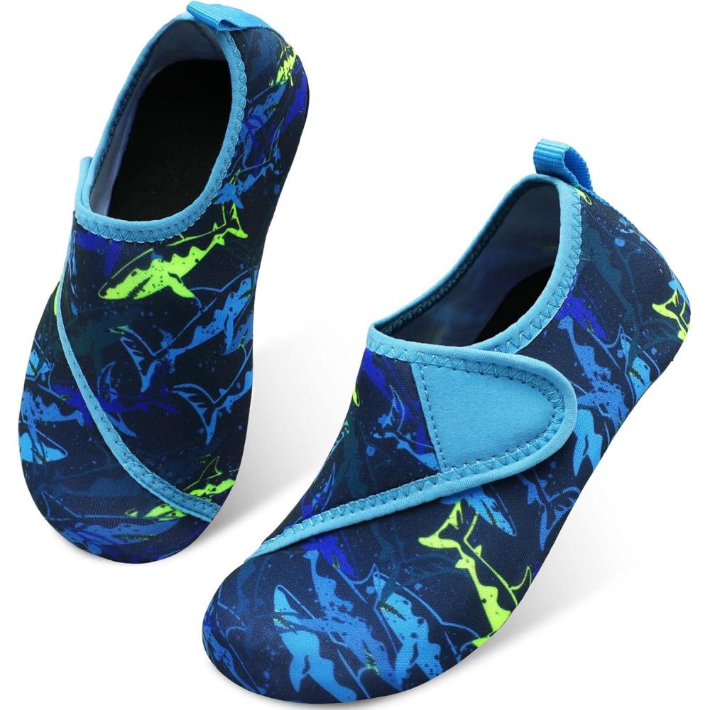 Scurtain Kids Toddler Water Shoes Barefoot Quick-Dry Aqua Socks for Boys Girls Baby with Non-Slip Rubber Sole(Navy/Whale)