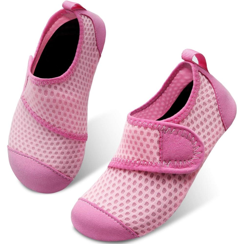 Scurtain Kids Toddler Water Shoes Barefoot Quick-Dry Aqua Socks for Boys Girls Baby with Non-Slip Rubber Sole(Pink/Hole)