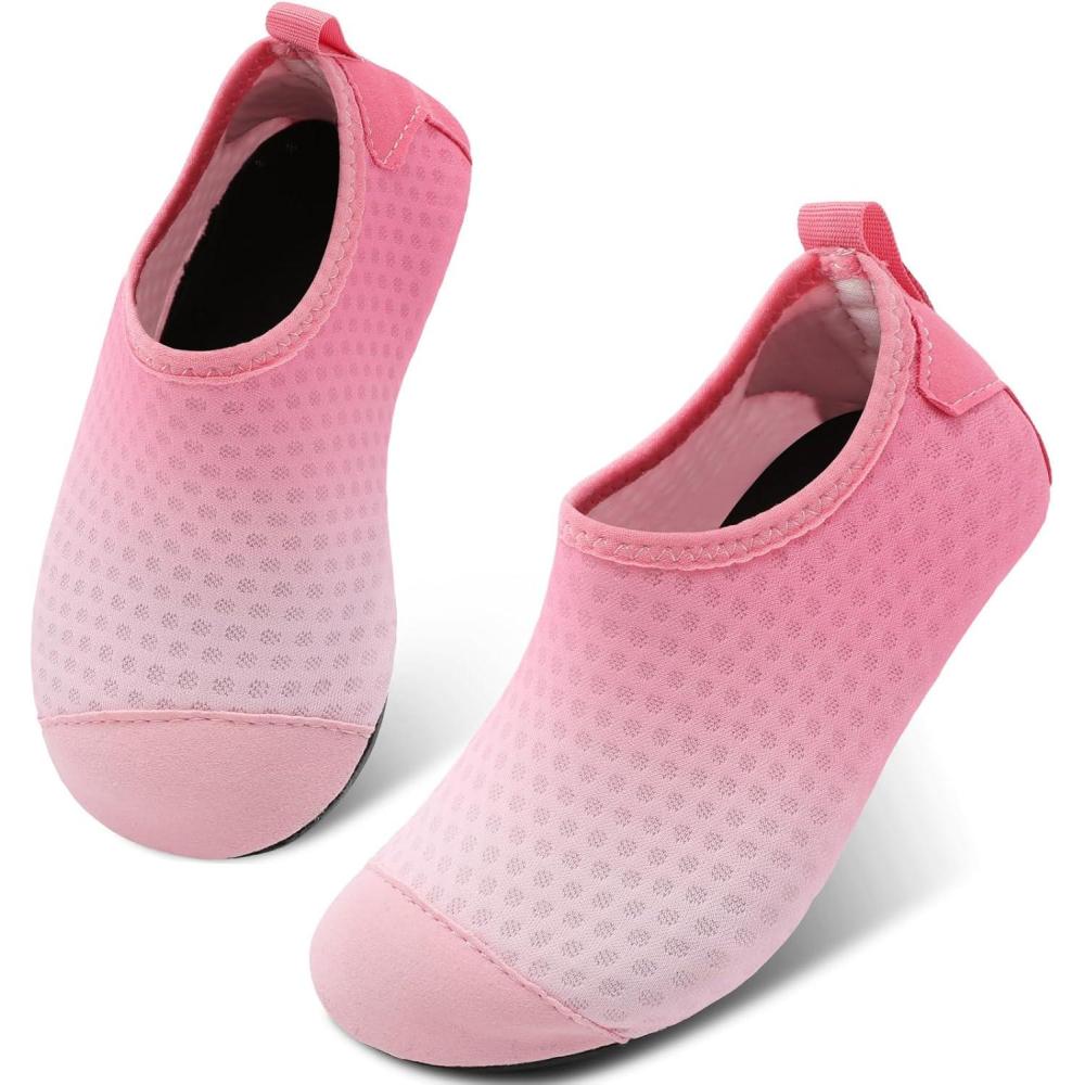 Scurtain Kids Toddler Water Shoes Barefoot Quick-Dry Aqua Socks for Boys Girls Baby with Non-Slip Rubber Sole(Pink/Gradient)