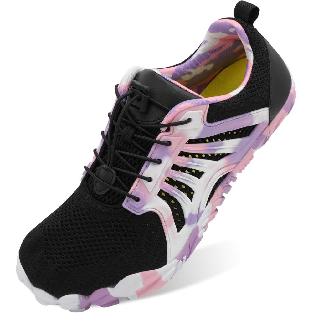 Scurtain Unisex Mens Womens Athletic Hiking Water Shoes Quick Dry Barefoot Aqua Shoes Swim Shoes Beach Shoes with Drainage(Colorful/Black)
