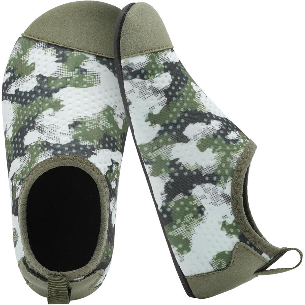 Scurtain Kids Toddler Water Shoes Barefoot Quick-Dry Aqua Socks for Boys Girls Baby with Non-Slip Rubber Sole(Camou Green)