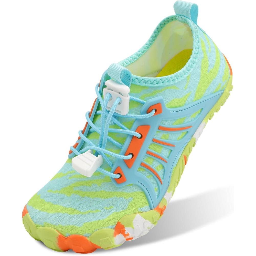 Scurtain Water Shoes for Kids Boys Girls Quick Dry Aqua Shoes Barefoot Beach Sports Swim Pool for Little Big Kid with Drainage(Blue/Fusion)