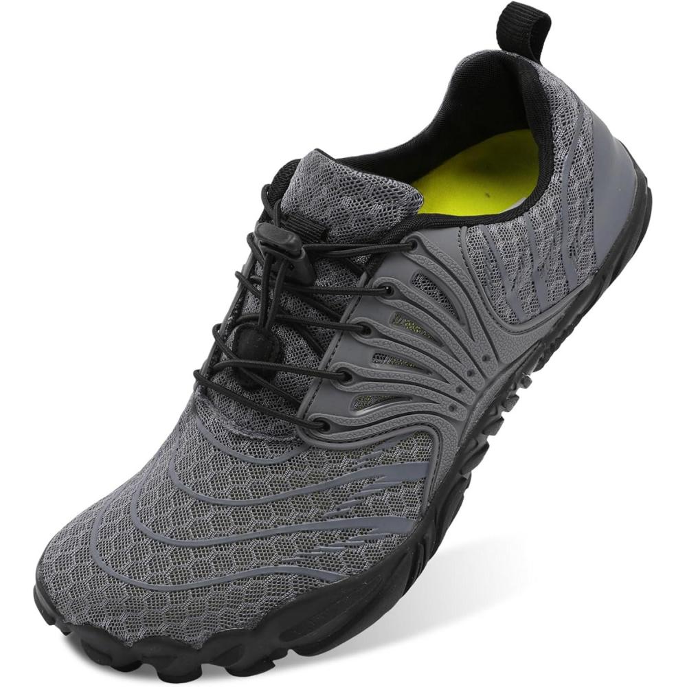 Scurtain Unisex Mens Womens Athletic Hiking Water Shoes Quick Dry Barefoot Aqua Shoes Swim Shoes Beach Shoes with Drainage(Grey/Vela)