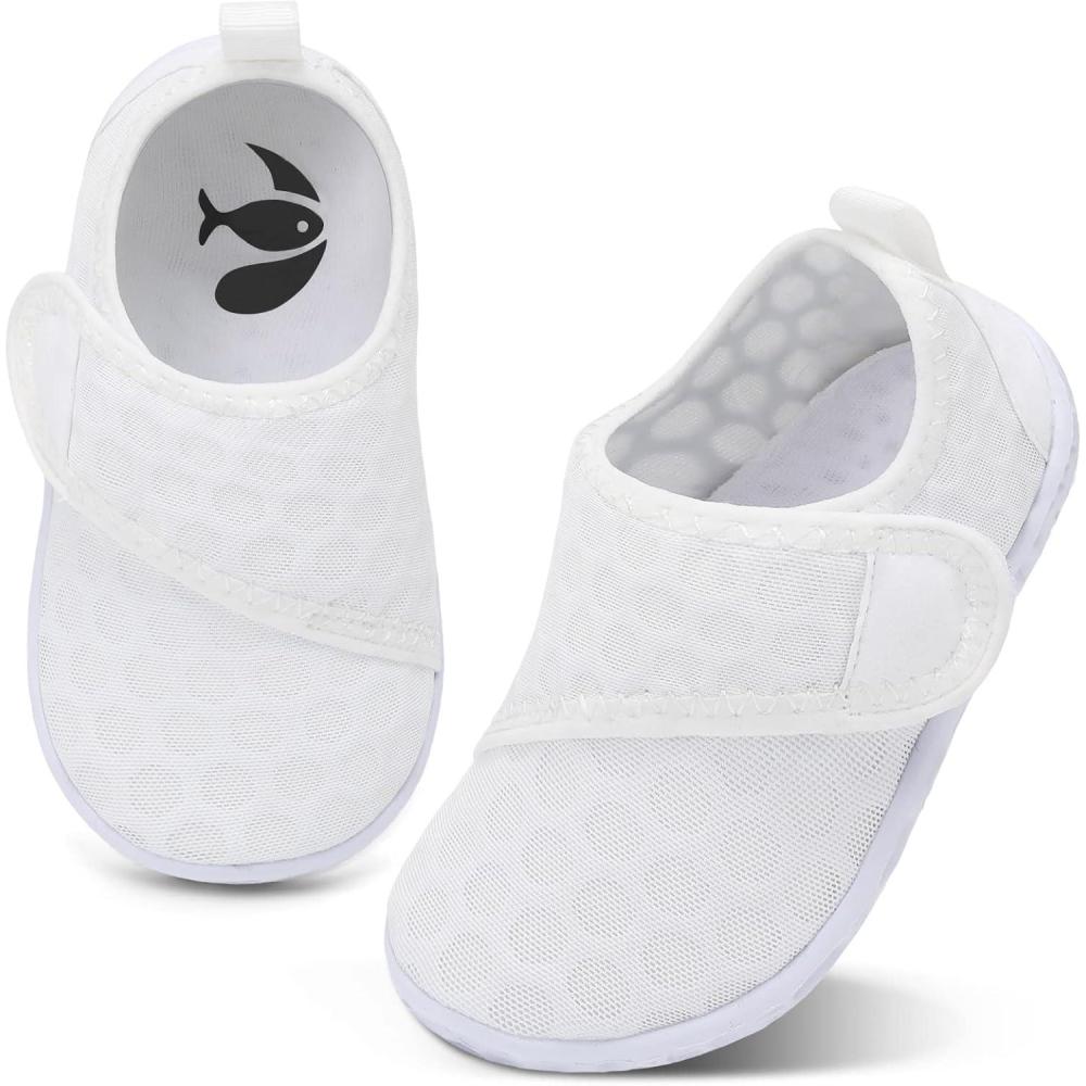 shopUAL Toddler Water Shoes Girls Boys Barefoot Aqua Socks Kids Cute Quick Dry Non-Slip Swim Shoes for Beach Pool Surf(White)