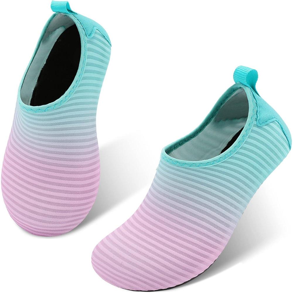 Scurtain Kids Toddler Water Shoes Barefoot Quick-Dry Aqua Socks for Boys Girls Baby with Non-Slip Rubber Sole(Pink/Blue)