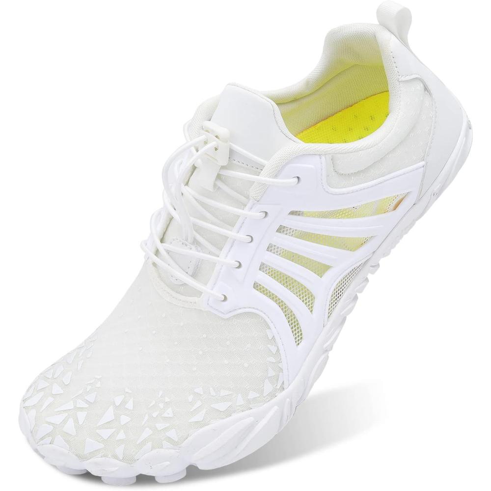 Scurtain Unisex Mens Womens Athletic Hiking Water Shoes Quick Dry Barefoot Aqua Shoes Swim Shoes Beach Shoes with Drainage(White)