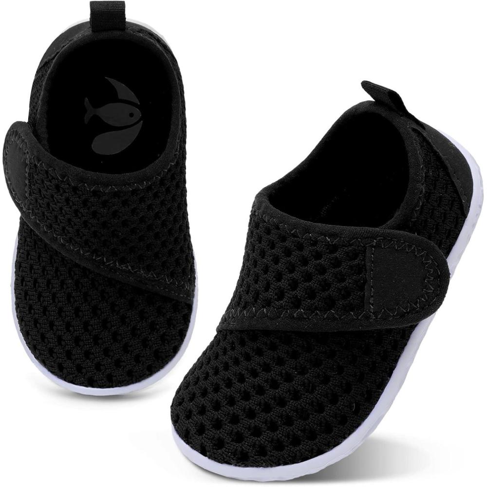 shopUAL Toddler Water Shoes Girls Boys Barefoot Aqua Socks Kids Cute Quick Dry Non-Slip Swim Shoes for Beach Pool Surf(Solid Black)