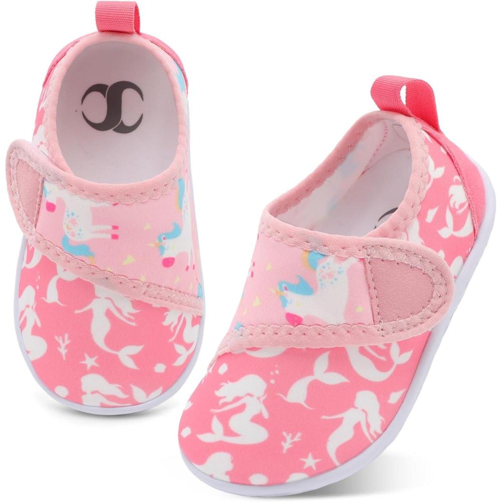 shopUAL Toddler Water Shoes Girls Boys Barefoot Aqua Socks Kids Cute Quick Dry Non-Slip Swim Shoes for Beach Pool Surf(Pink Ocean)
