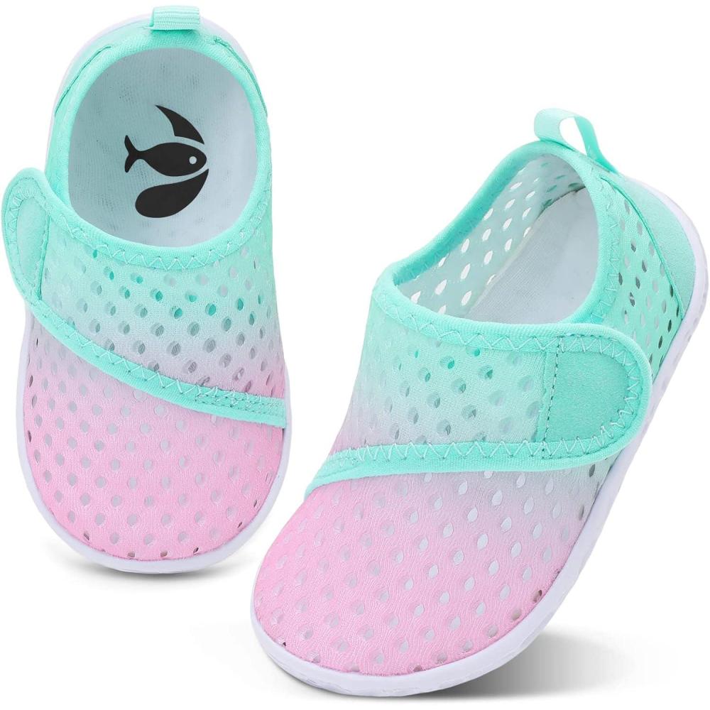 shopUAL Toddler Water Shoes Girls Boys Barefoot Aqua Socks Kids Cute Quick Dry Non-Slip Swim Shoes for Beach Pool Surf(Pink Green)