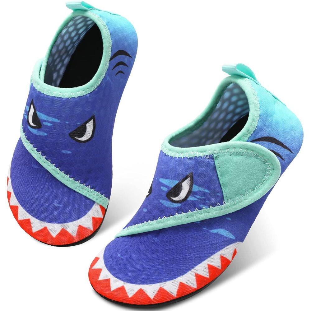 Scurtain Kids Toddler Water Shoes Barefoot Quick-Dry Aqua Socks for Boys Girls Baby with Non-Slip Rubber Sole(Blue Red Velshark)