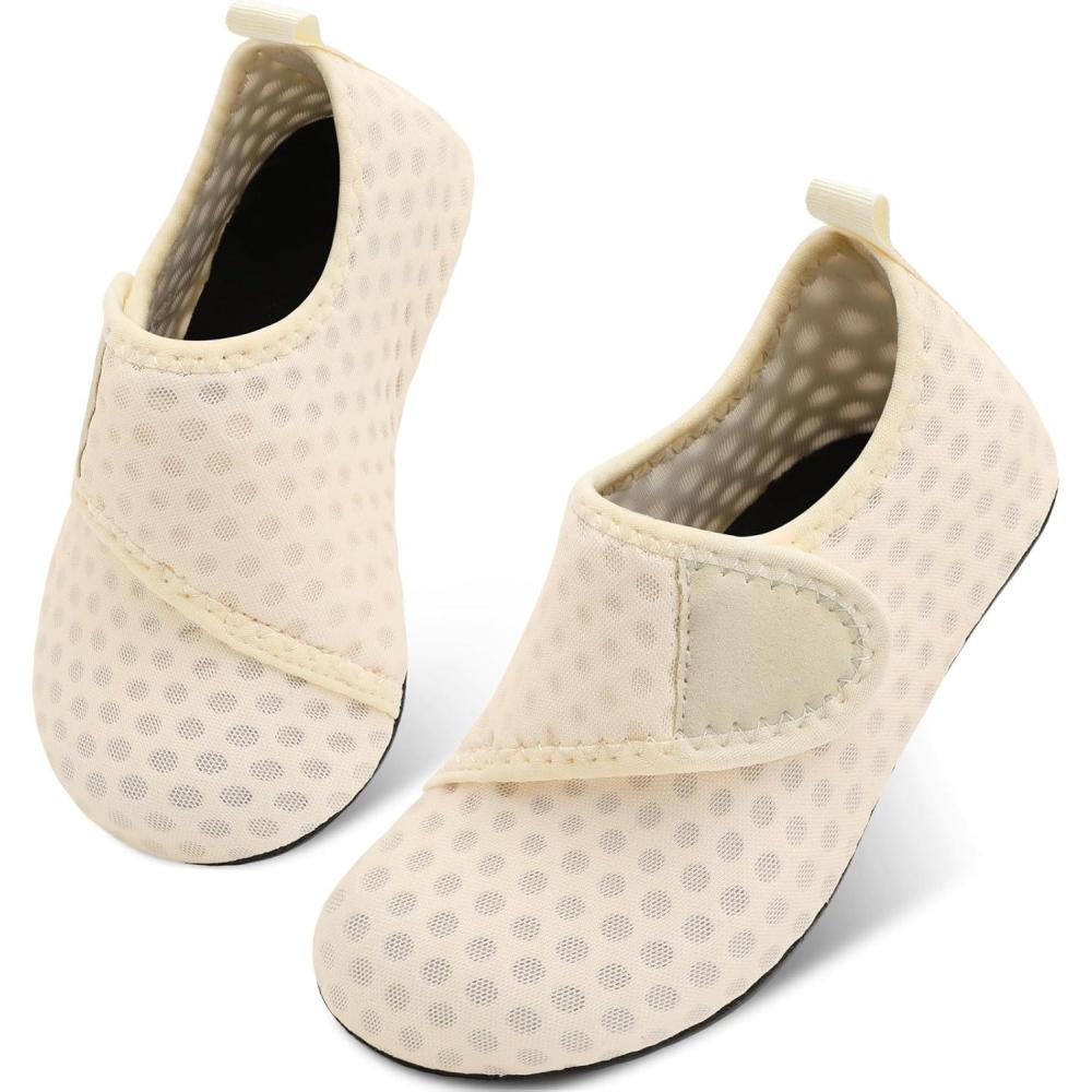Scurtain Kids Toddler Water Shoes Barefoot Quick-Dry Aqua Socks for Boys Girls Baby with Non-Slip Rubber Sole(Beige)