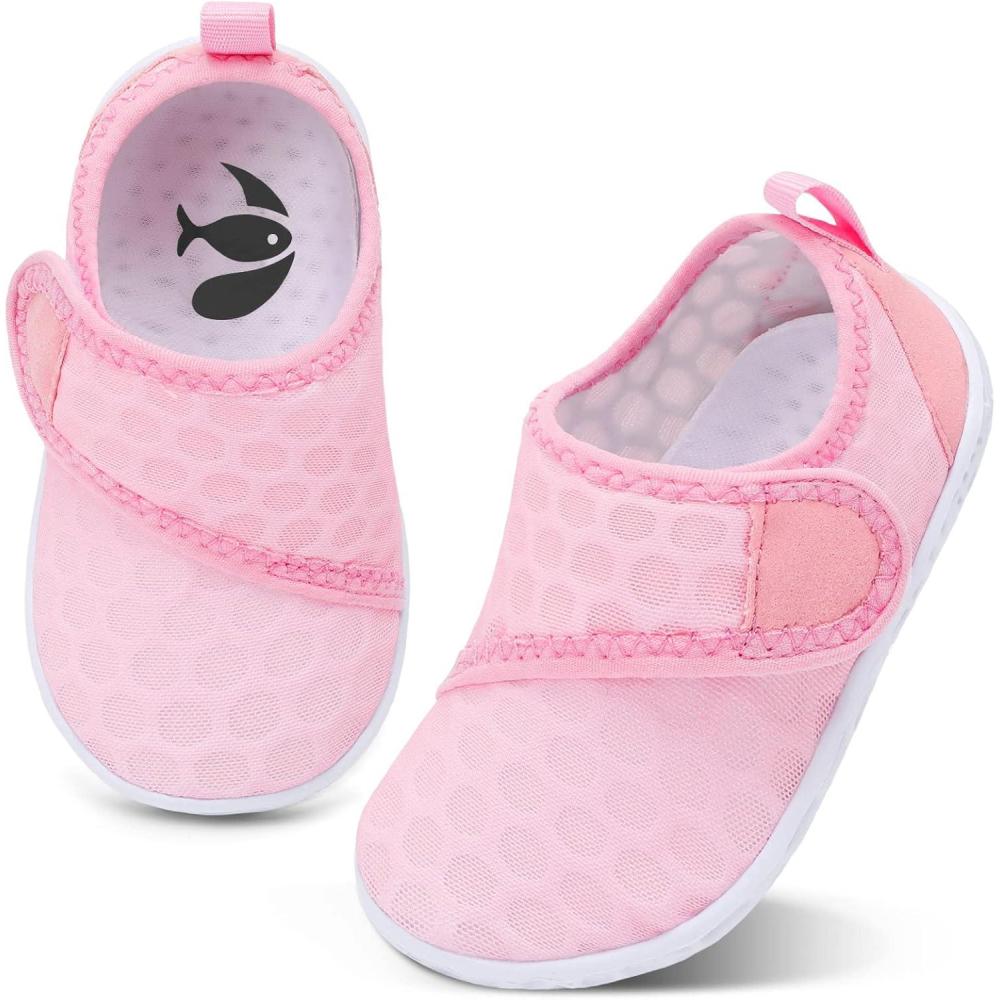 shopUAL Toddler Water Shoes Girls Boys Barefoot Aqua Socks Kids Cute Quick Dry Non-Slip Swim Shoes for Beach Pool Surf(Light Pink)