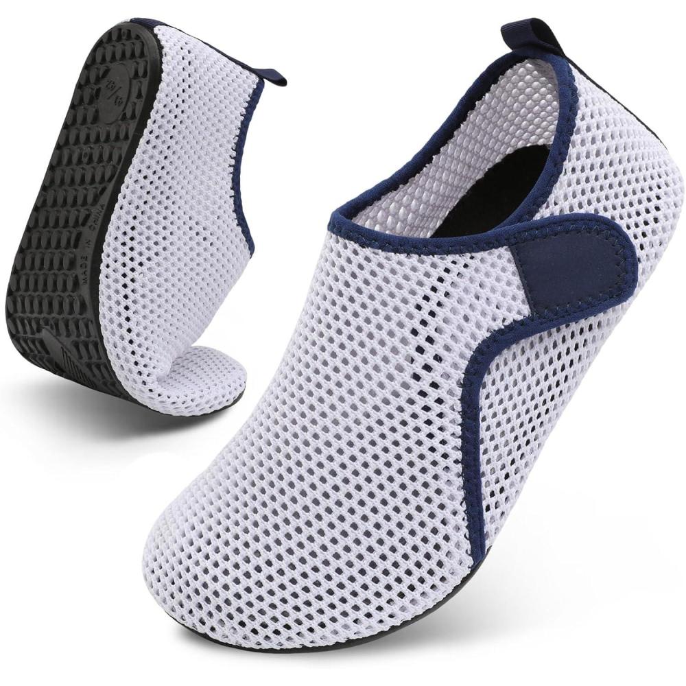 Scurtain Barefoot Water Shoes for Women Men Beach Swim Aqua Socks Summer Quick-Dry Sandals Slippers(Mesh Whitebluelined)