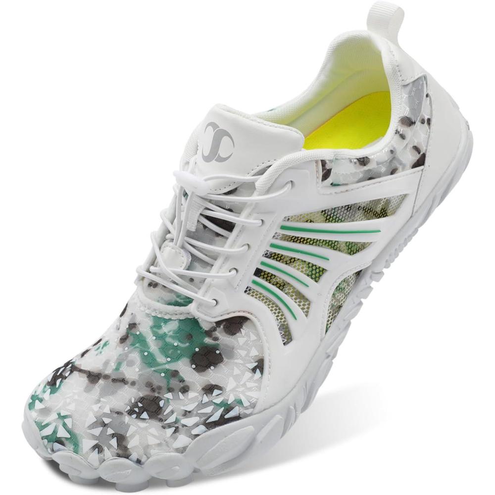 Scurtain Unisex Mens Womens Athletic Hiking Water Shoes Quick Dry Barefoot Aqua Shoes Swim Shoes Beach Shoes with Drainage(Green/White)