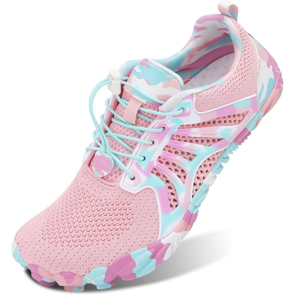 Scurtain Unisex Mens Womens Athletic Hiking Water Shoes Quick Dry Barefoot Aqua Shoes Swim Shoes Beach Shoes with Drainage(Pink)