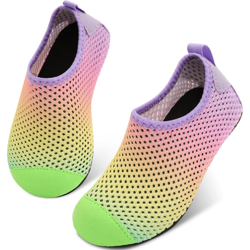Scurtain Kids Toddler Water Shoes Barefoot Quick-Dry Aqua Socks for Boys Girls Baby with Non-Slip Rubber Sole(Colorful/Fusion)