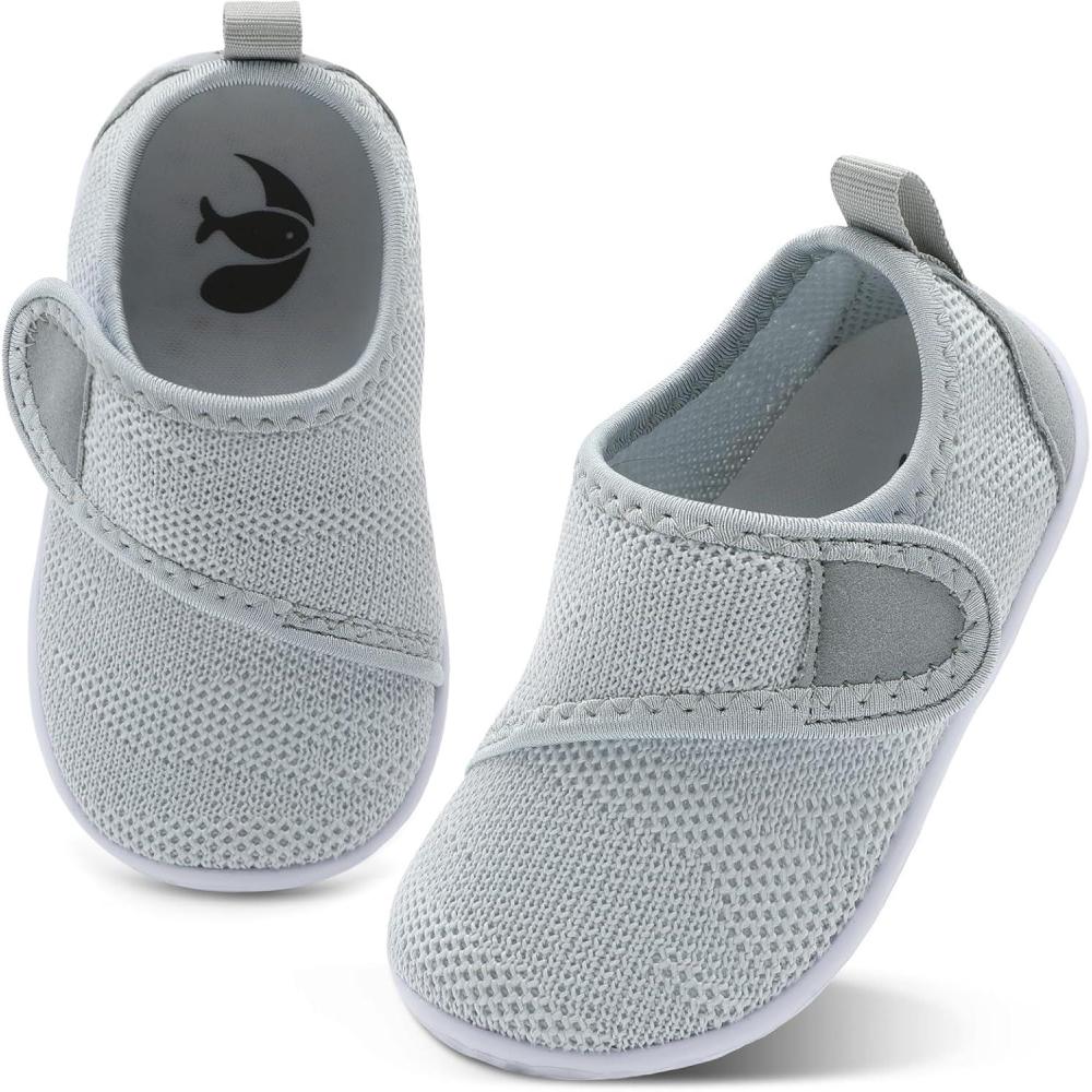 shopUAL Toddler Water Shoes Girls Boys Barefoot Aqua Socks Kids Cute Quick Dry Non-Slip Swim Shoes for Beach Pool Surf(Grey Mesh)