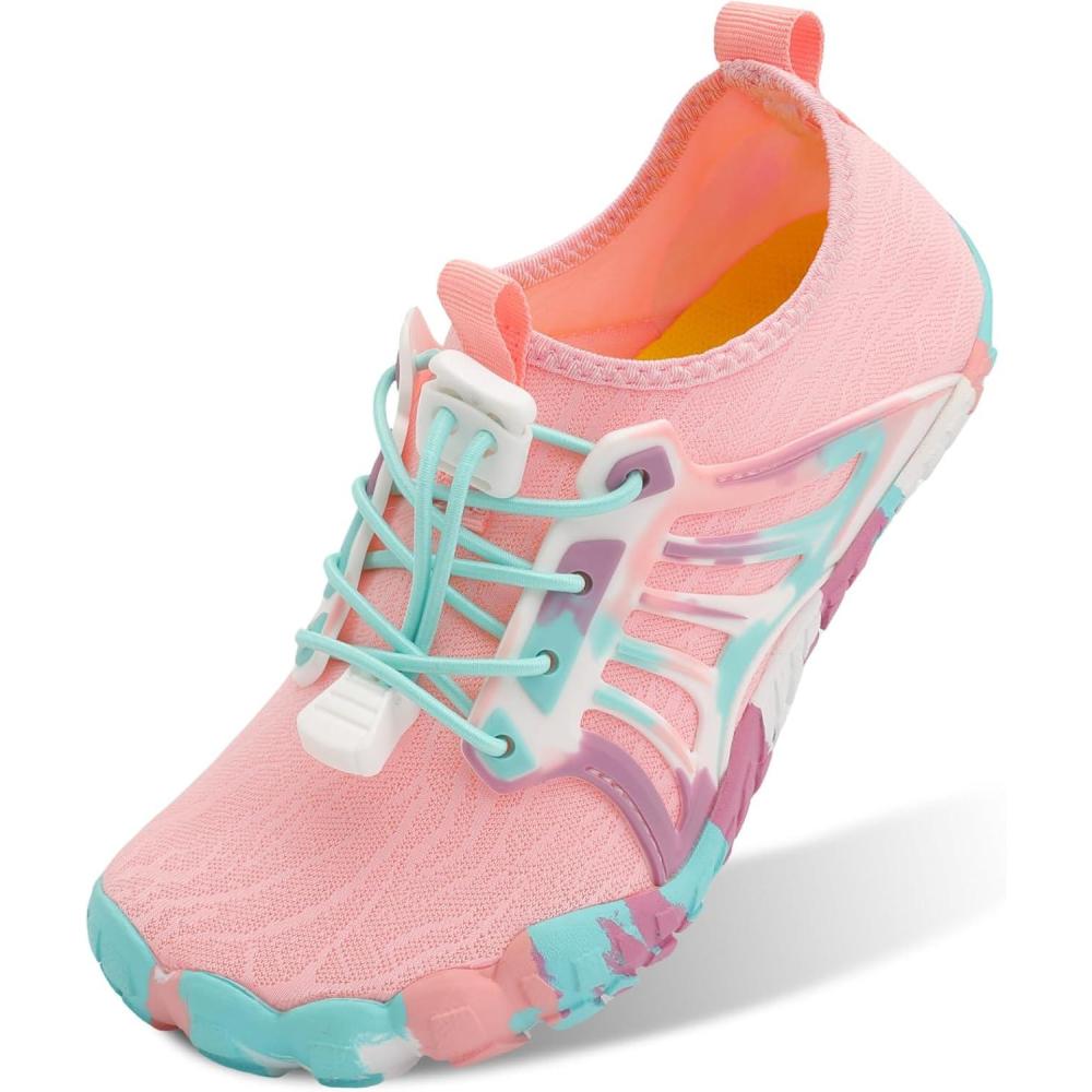 Scurtain Water Shoes for Kids Boys Girls Quick Dry Aqua Shoes Barefoot Beach Sports Swim Pool for Little Big Kid with Drainage(Pink)