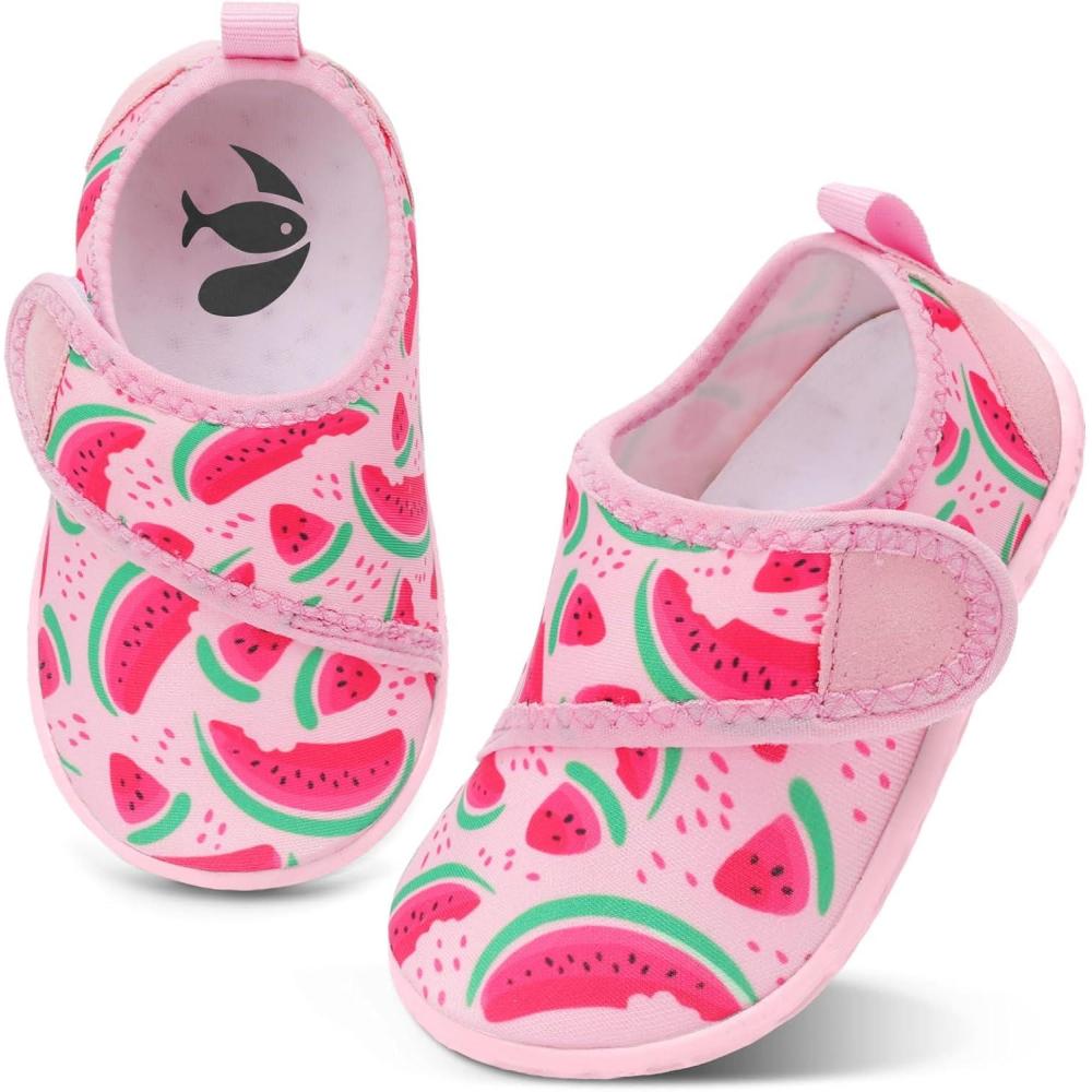 shopUAL Toddler Water Shoes Girls Boys Barefoot Aqua Socks Kids Cute Quick Dry Non-Slip Swim Shoes for Beach Pool Surf(Pink Watermelon)