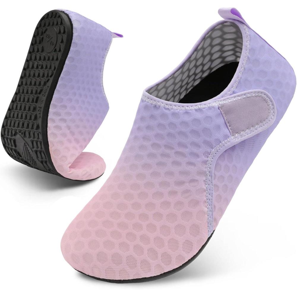 Scurtain Barefoot Water Shoes for Women Men Beach Swim Aqua Socks Summer Quick-Dry Sandals Slippers(Mesh Pinkpurple)