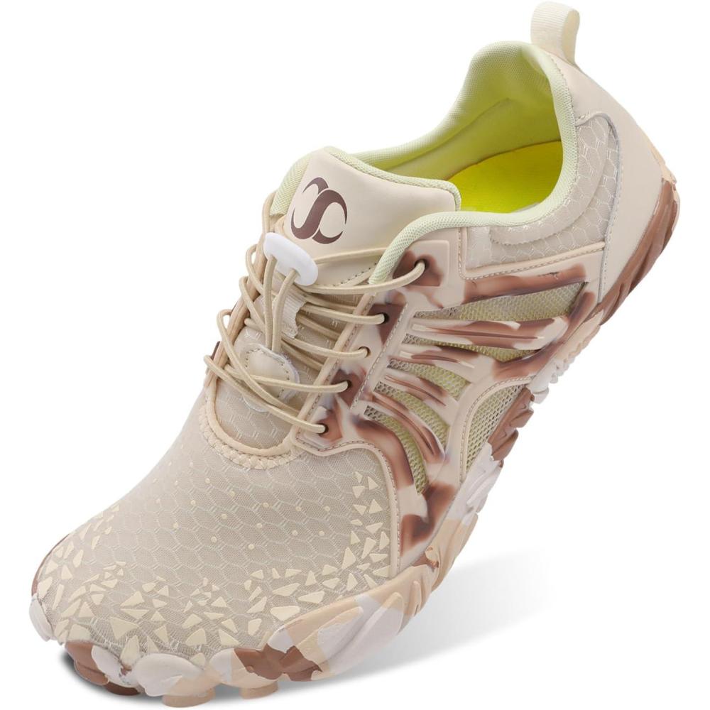 Scurtain Unisex Mens Womens Athletic Hiking Water Shoes Quick Dry Barefoot Aqua Shoes Swim Shoes Beach Shoes with Drainage(Beige/Brown)