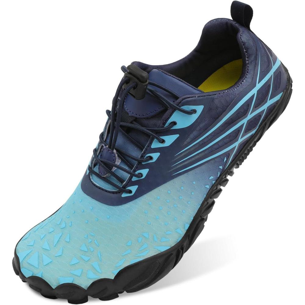 Scurtain Unisex Mens Womens Athletic Hiking Water Shoes Quick Dry Barefoot Aqua Shoes Swim Shoes Beach Shoes with Drainage(Navy/Hybrid)