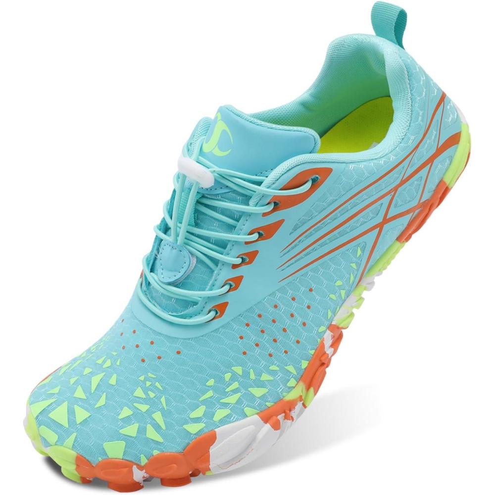 Scurtain Unisex Mens Womens Athletic Hiking Water Shoes Quick Dry Barefoot Aqua Shoes Swim Shoes Beach Shoes with Drainage(Blue/Green)